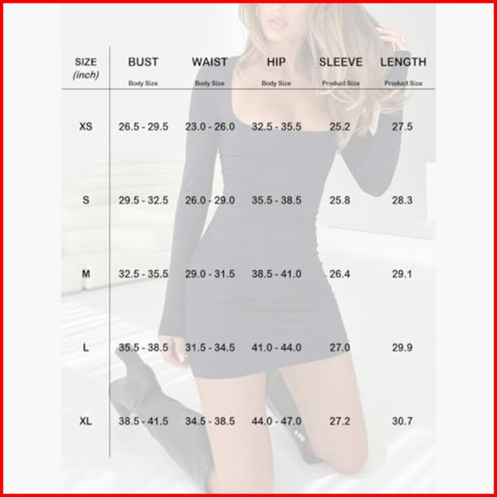 Long Sleeve Square Neck Bodycon Mini Dress Ruched Cocktail Party Club - Picture 7 of 7